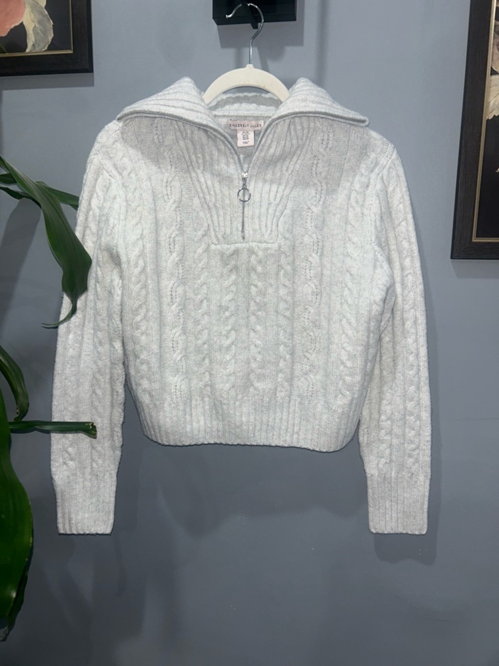 Sincerly Jules Grey Cable Knit Half-Zip Sweater Sz XS